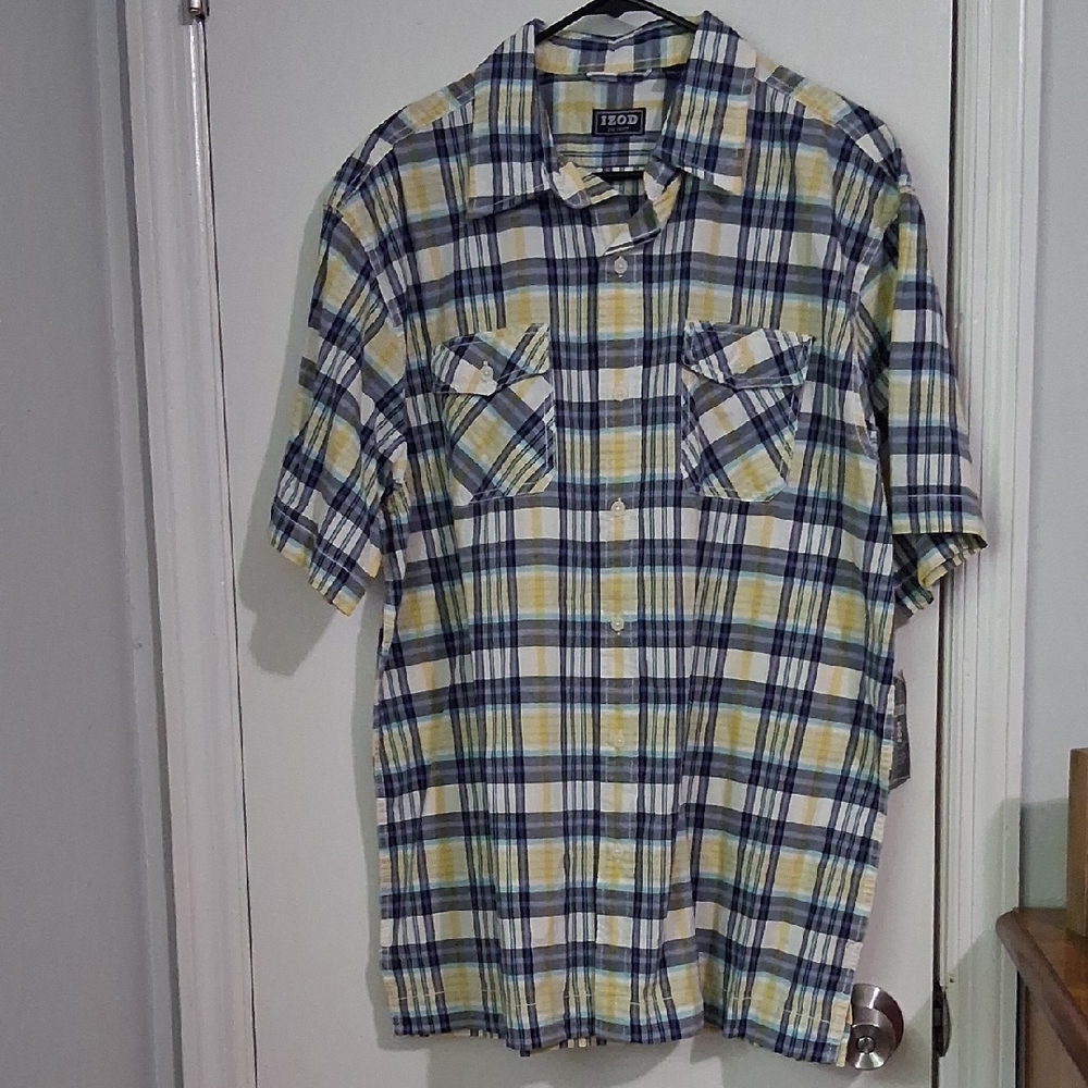 Izod Men's Casual Plaid Shirt - Blue and Yellow